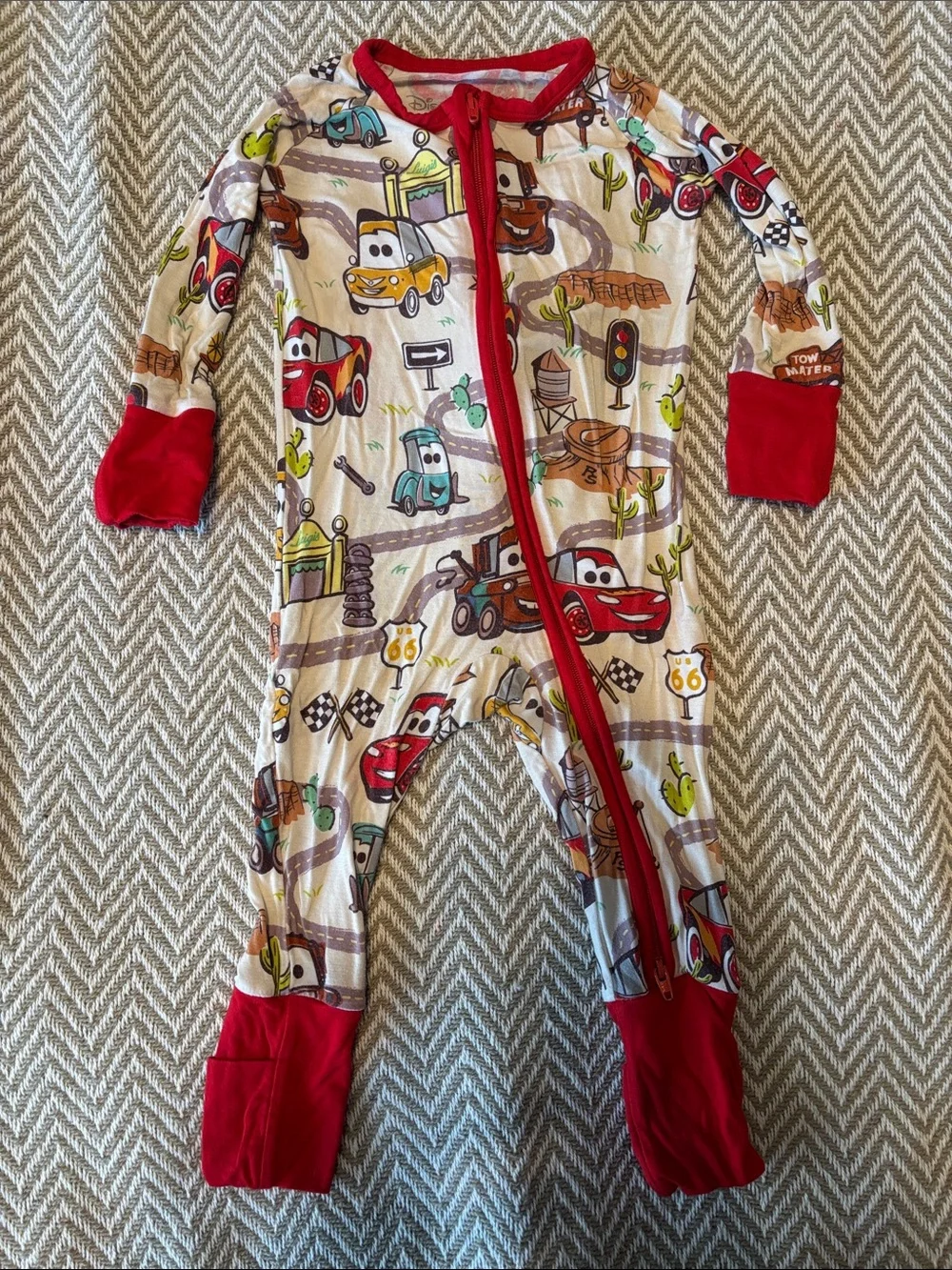 Little Sleepies Red-Trimmed Cars Print Footed Pajama